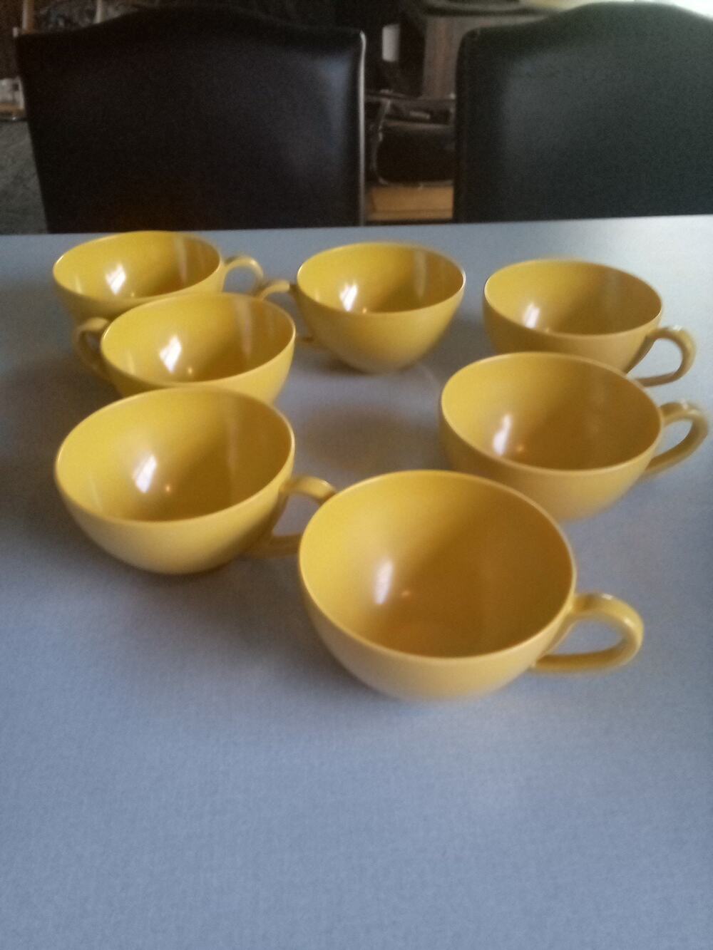 Vintage Yellow Plastic Set Of Seven Coffee/Tea Cups